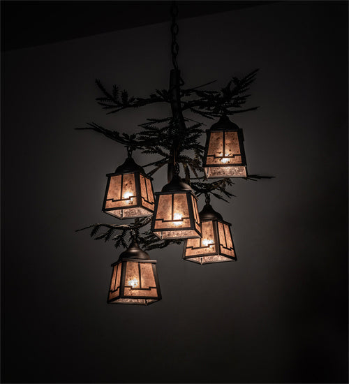 Meyda Tiffany - 225365 - Five Light Chandelier - Pine Branch - Gun Metal W/Green Branches