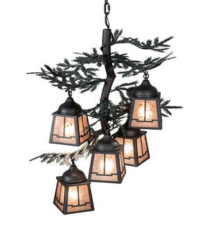 Meyda Tiffany - 225365 - Five Light Chandelier - Pine Branch - Gun Metal W/Green Branches