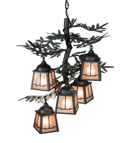 Meyda Tiffany - 225365 - Five Light Chandelier - Pine Branch - Gun Metal W/Green Branches