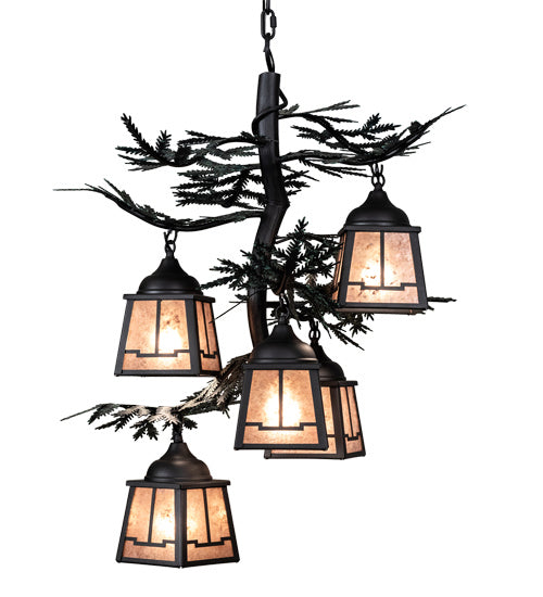 Meyda Tiffany - 225365 - Five Light Chandelier - Pine Branch - Gun Metal W/Green Branches