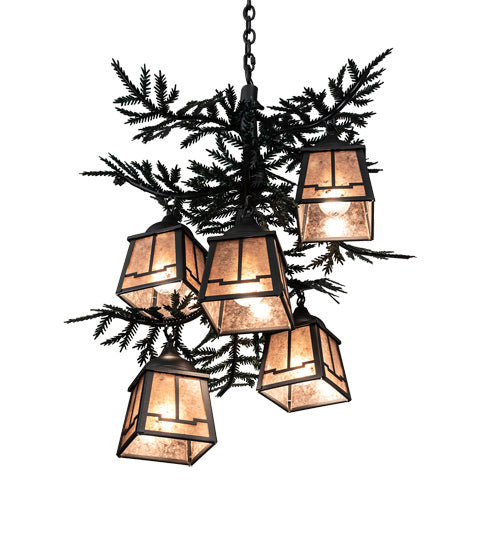 Meyda Tiffany - 225365 - Five Light Chandelier - Pine Branch - Gun Metal W/Green Branches