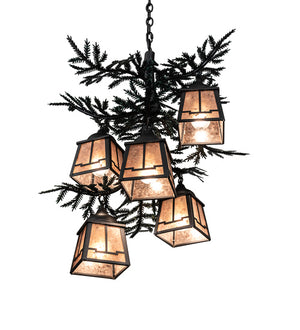 Meyda Tiffany - 225365 - Five Light Chandelier - Pine Branch - Gun Metal W/Green Branches