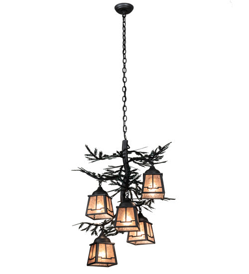 Meyda Tiffany - 225365 - Five Light Chandelier - Pine Branch - Gun Metal W/Green Branches