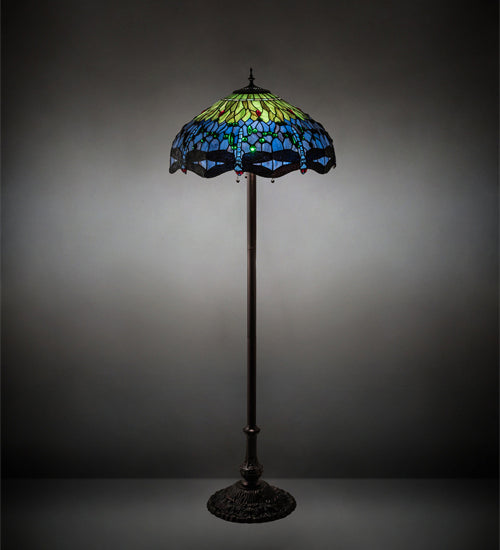 Meyda Tiffany - 70021 - Three Light Floor Lamp - Tiffany Hanginghead Dragonfly - Mahogany Bronze