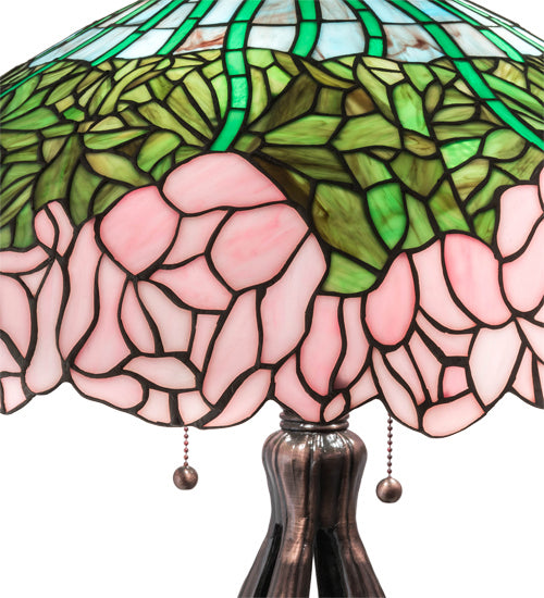 Meyda Tiffany - 126904 - Three Light Table Lamp - Tiffany Cabbage Rose - Mahogany Bronze