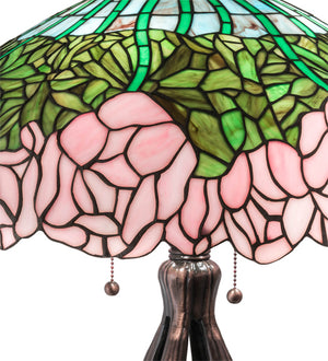 Meyda Tiffany - 126904 - Three Light Table Lamp - Tiffany Cabbage Rose - Mahogany Bronze