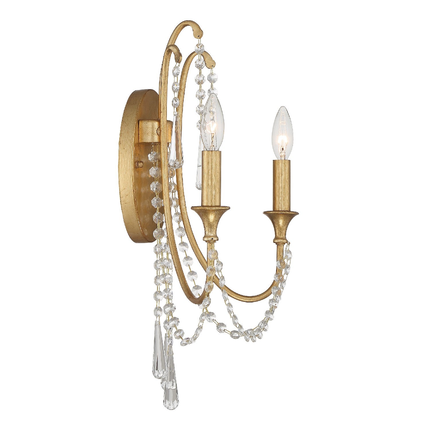 Crystorama - ARC-1902-GA-CL-MWP - Two Light Wall Sconce - Arcadia - Antique Gold