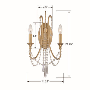 Crystorama - ARC-1902-GA-CL-MWP - Two Light Wall Sconce - Arcadia - Antique Gold