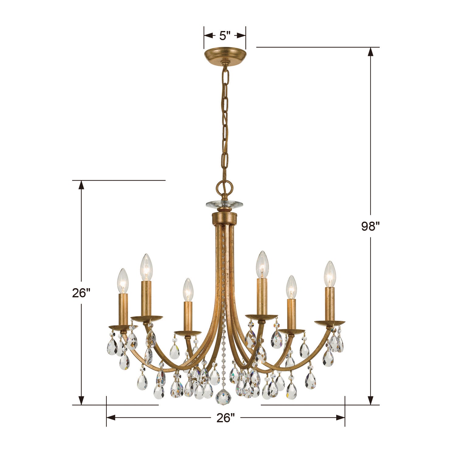 Crystorama - 8826-GA-CL-S - Six Light Chandelier - Bridgehampton - Antique Gold