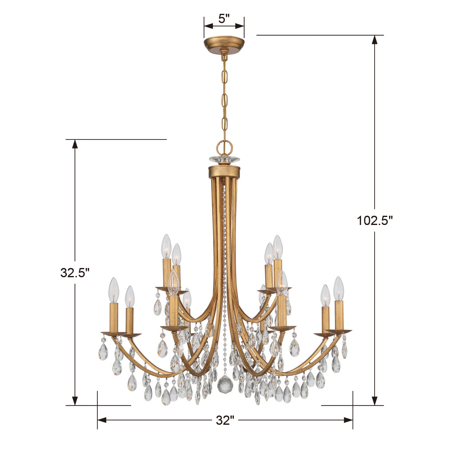 Crystorama - 8829-GA-CL-S - 12 Light Chandelier - Bridgehampton - Antique Gold