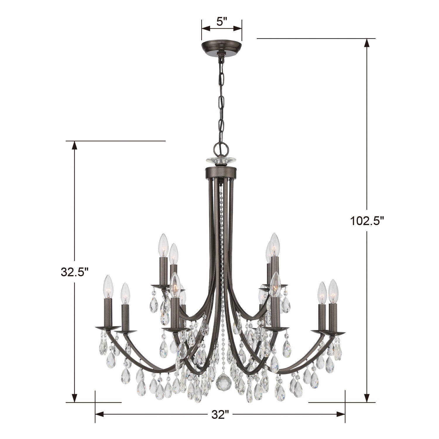 Crystorama - 8829-VZ-CL-S - 12 Light Chandelier - Bridgehampton - Vibrant Bronze