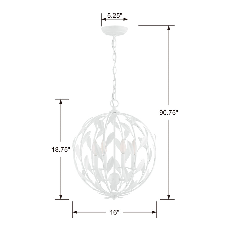 Crystorama - 504-MT - Four Light Chandelier - Broche - Matte White