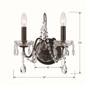 Crystorama - 3022-EB-CL-SAQ - Two Light Wall Sconce - Butler - English Bronze