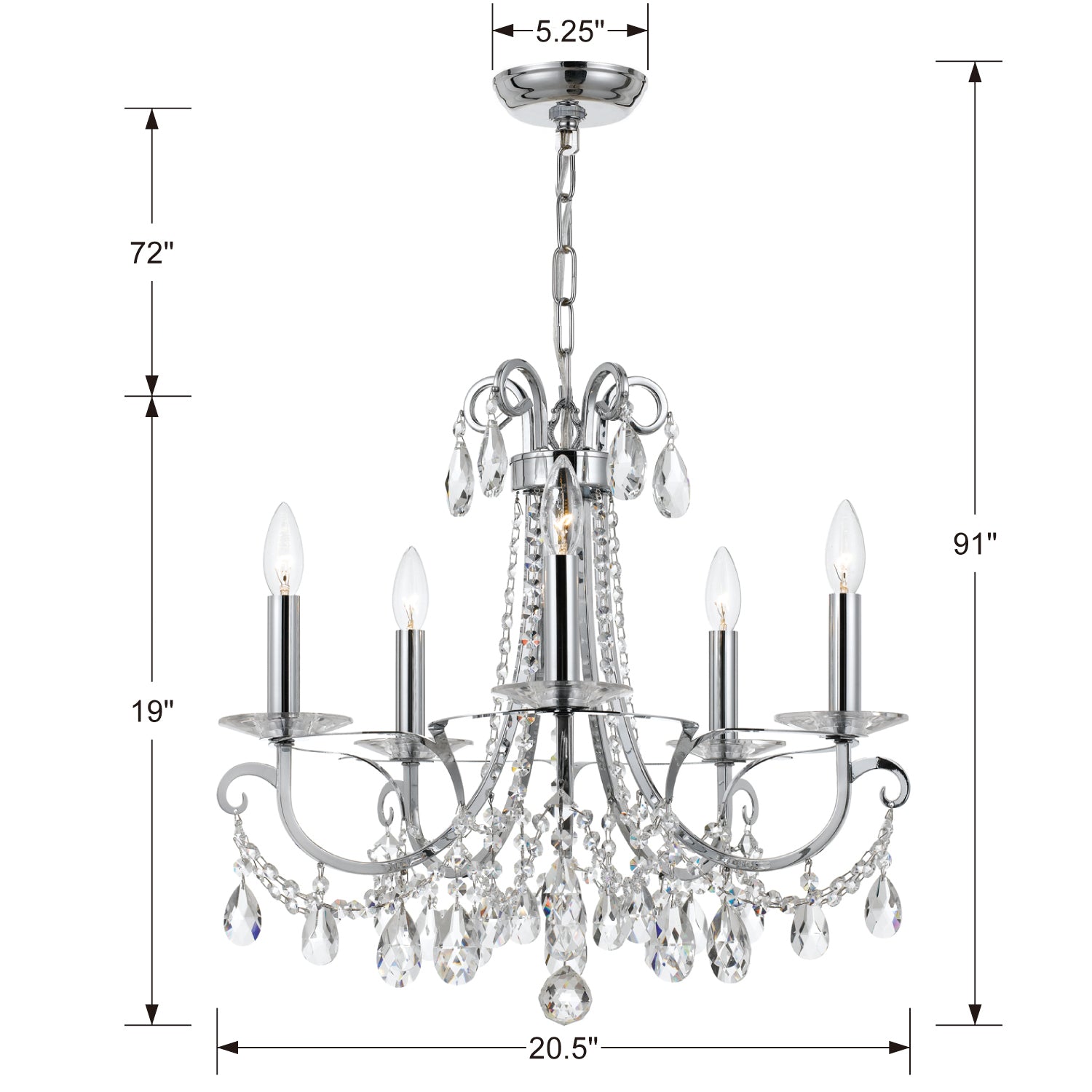 Crystorama - 6825-CH-CL-S - Five Light Chandelier - Othello - Polished Chrome