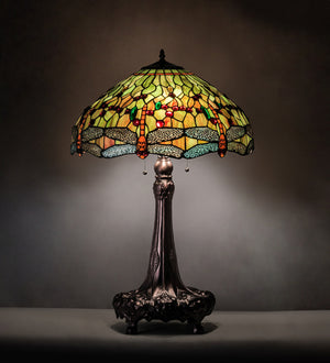 Meyda Tiffany - 101830 - Three Light Table Lamp - Tiffany Hanginghead Dragonfly - Mahogany Bronze