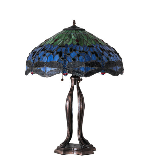 Meyda Tiffany - 109609 - Three Light Table Lamp - Tiffany Hanginghead Dragonfly - Mahogany Bronze