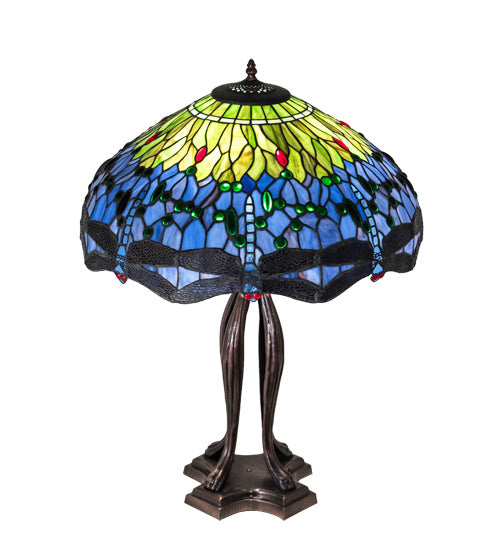 Meyda Tiffany - 109609 - Three Light Table Lamp - Tiffany Hanginghead Dragonfly - Mahogany Bronze