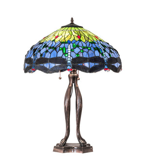 Meyda Tiffany - 109609 - Three Light Table Lamp - Tiffany Hanginghead Dragonfly - Mahogany Bronze