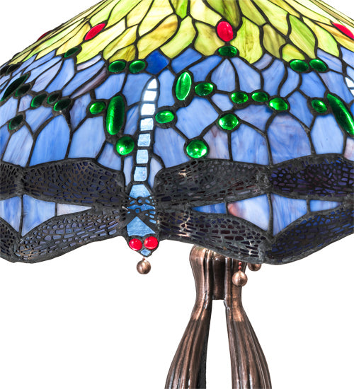 Meyda Tiffany - 109609 - Three Light Table Lamp - Tiffany Hanginghead Dragonfly - Mahogany Bronze