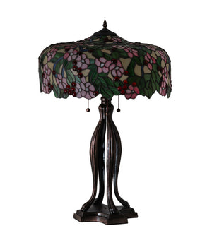 Meyda Tiffany - 126749 - Three Light Table Lamp - Tiffany Cherry Blossom - Mahogany Bronze