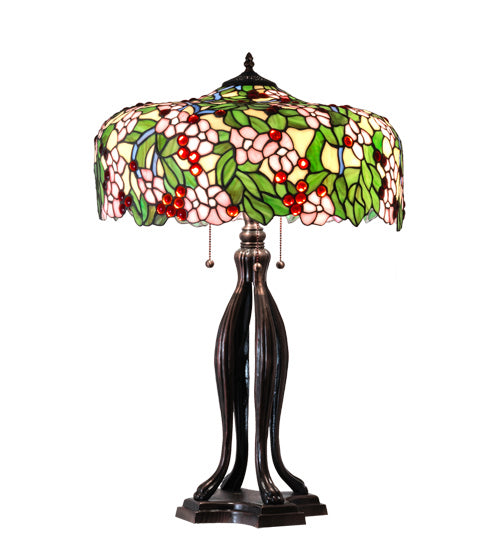 Meyda Tiffany - 126749 - Three Light Table Lamp - Tiffany Cherry Blossom - Mahogany Bronze