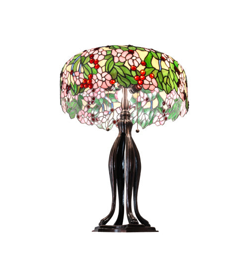 Meyda Tiffany - 126749 - Three Light Table Lamp - Tiffany Cherry Blossom - Mahogany Bronze