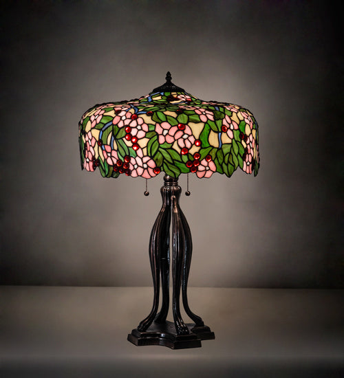 Meyda Tiffany - 126749 - Three Light Table Lamp - Tiffany Cherry Blossom - Mahogany Bronze