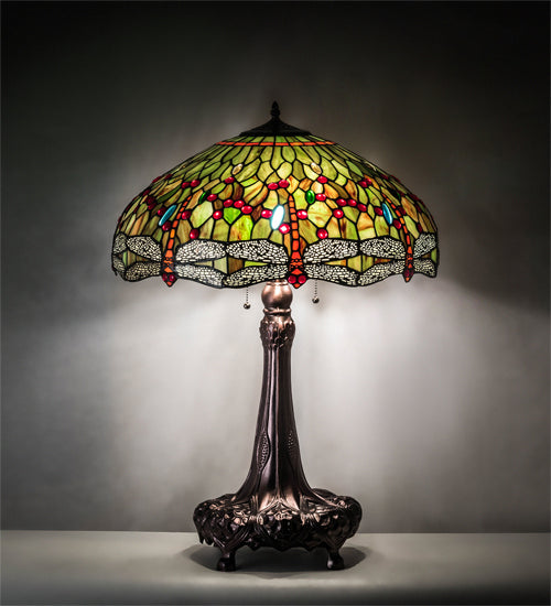 Meyda Tiffany - 129745 - Three Light Table Lamp - Tiffany Hanginghead Dragonfly - Mahogany Bronze