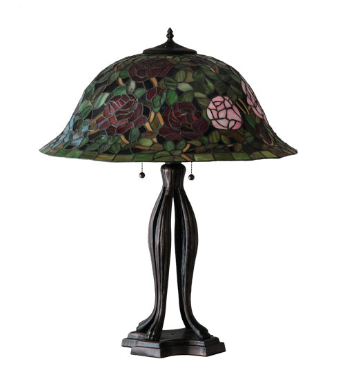 Meyda Tiffany - 229111 - Three Light Table Lamp - Tiffany Rosebush - Mahogany Bronze