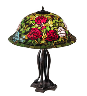 Meyda Tiffany - 229111 - Three Light Table Lamp - Tiffany Rosebush - Mahogany Bronze