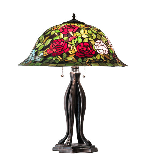 Meyda Tiffany - 229111 - Three Light Table Lamp - Tiffany Rosebush - Mahogany Bronze