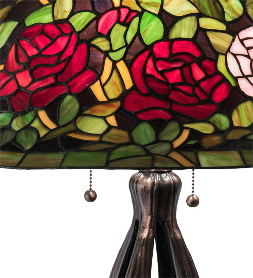 Meyda Tiffany - 229111 - Three Light Table Lamp - Tiffany Rosebush - Mahogany Bronze