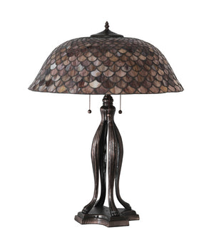 Meyda Tiffany - 230385 - Three Light Table Lamp - Fishscale - Mahogany Bronze