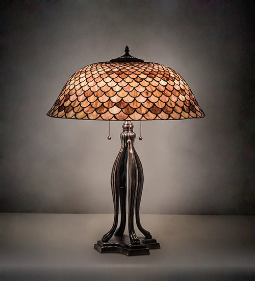 Meyda Tiffany - 230385 - Three Light Table Lamp - Fishscale - Mahogany Bronze