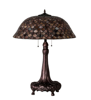 Meyda Tiffany - 230408 - Three Light Table Lamp - Fishscale - Mahogany Bronze