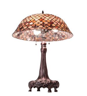 Meyda Tiffany - 230408 - Three Light Table Lamp - Fishscale - Mahogany Bronze