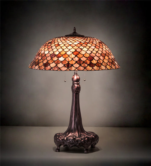 Meyda Tiffany - 230408 - Three Light Table Lamp - Fishscale - Mahogany Bronze