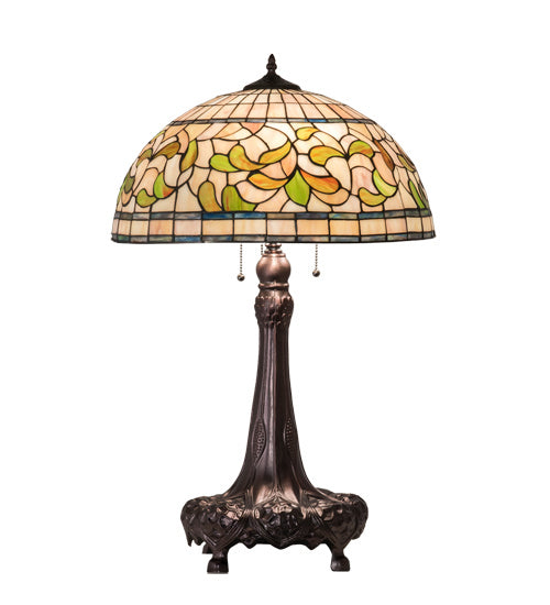 Meyda Tiffany - 230449 - Three Light Table Lamp - Tiffany Turning Leaf - Mahogany Bronze