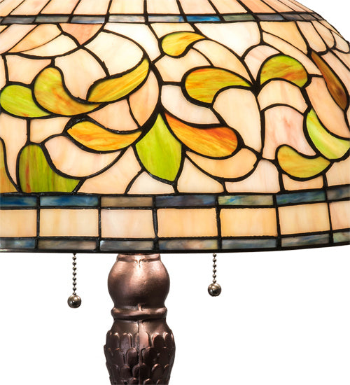 Meyda Tiffany - 230449 - Three Light Table Lamp - Tiffany Turning Leaf - Mahogany Bronze