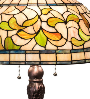 Meyda Tiffany - 230449 - Three Light Table Lamp - Tiffany Turning Leaf - Mahogany Bronze