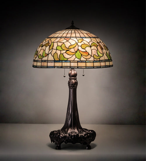 Meyda Tiffany - 230449 - Three Light Table Lamp - Tiffany Turning Leaf - Mahogany Bronze