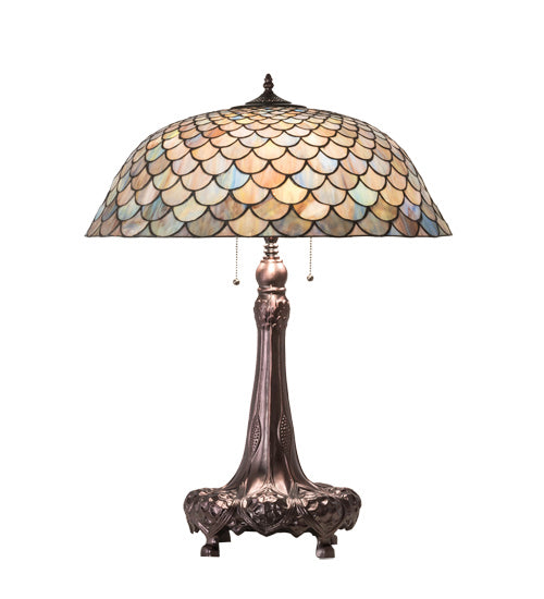 Meyda Tiffany - 230462 - Three Light Table Lamp - Tiffany Fishscale - Mahogany Bronze