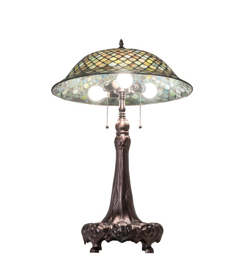 Meyda Tiffany - 230465 - Three Light Table Lamp - Tiffany Fishscale - Mahogany Bronze