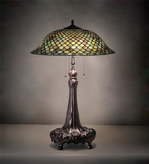 Meyda Tiffany - 230465 - Three Light Table Lamp - Tiffany Fishscale - Mahogany Bronze