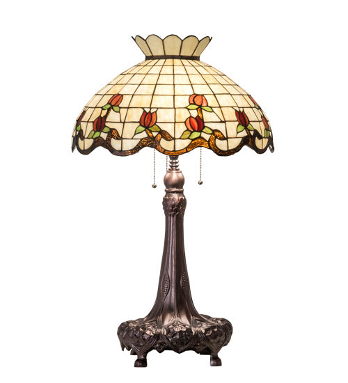 Meyda Tiffany - 230473 - Three Light Table Lamp - Roseborder - Mahogany Bronze