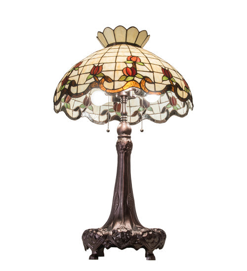 Meyda Tiffany - 230473 - Three Light Table Lamp - Roseborder - Mahogany Bronze