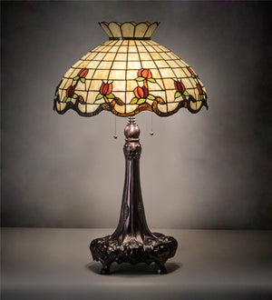 Meyda Tiffany - 230473 - Three Light Table Lamp - Roseborder - Mahogany Bronze