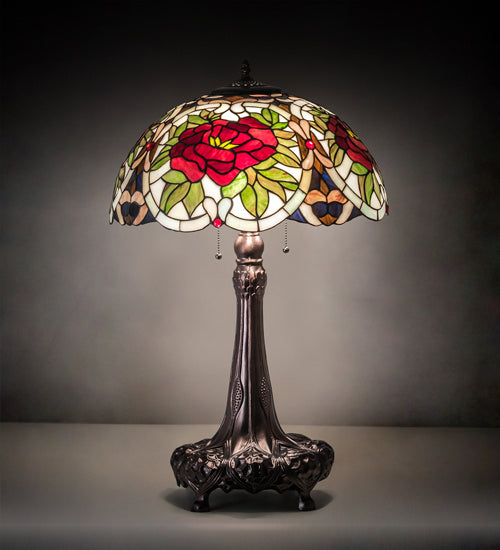 Meyda Tiffany - 230476 - Three Light Table Lamp - Renaissance Rose - Mahogany Bronze