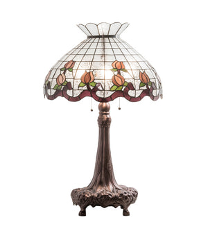 Meyda Tiffany - 230639 - Three Light Table Lamp - Roseborder - Mahogany Bronze