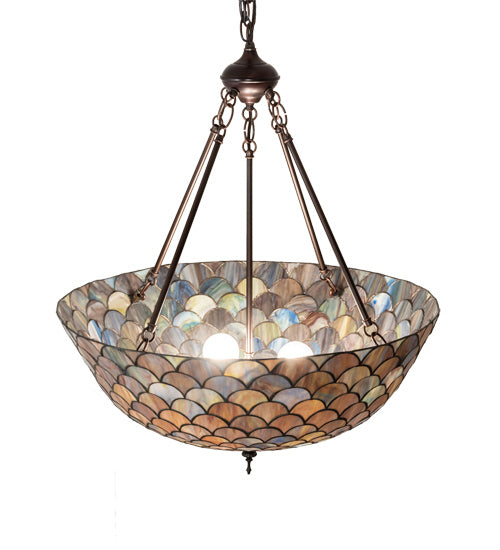 Meyda Tiffany - 230828 - Three Light Pendant - Tiffany Fishscale - Mahogany Bronze